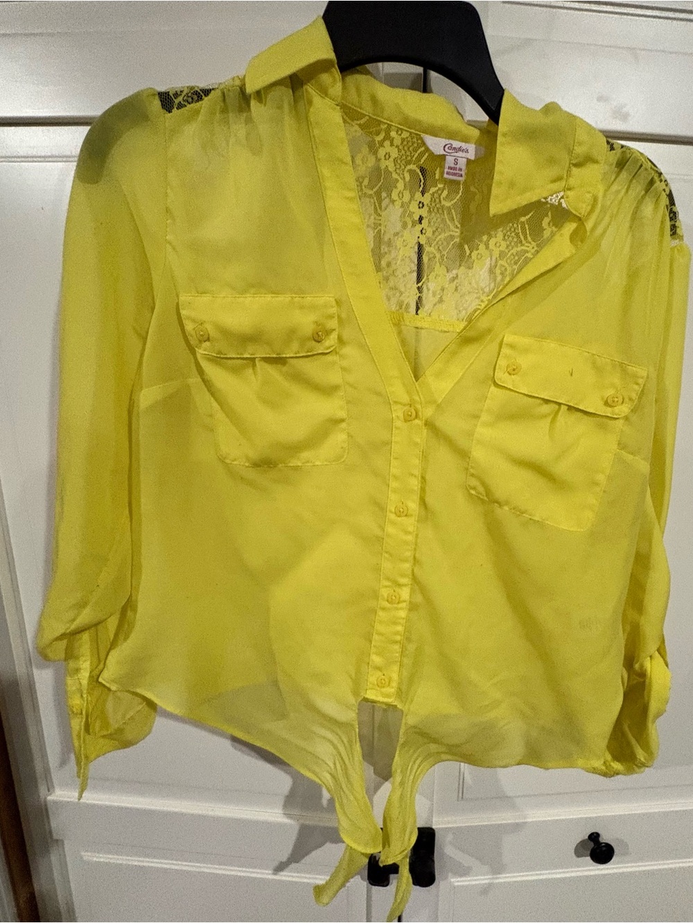 Sheer Tie-Front Women's Blouse - Yellow
